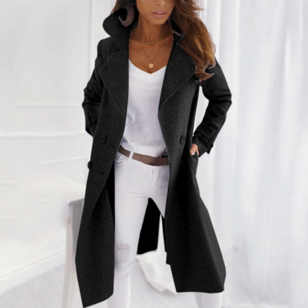 MODA - Elegant Wool Jacket with Turned Collar